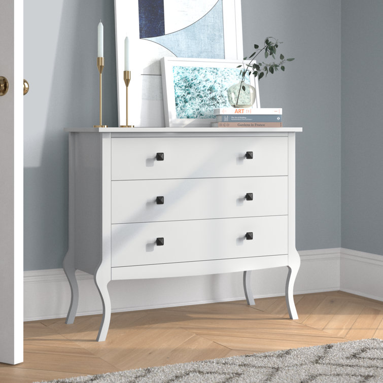 Amirya 3 - Drawer Accent Chest With Curved Legs White Finished Drawer Storage Cabinet For Closet, Living Room, Hallway, Bedroom