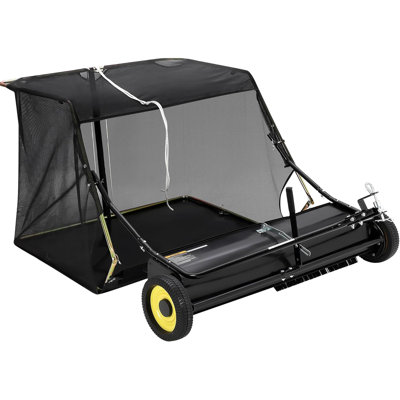 Tow Behind Lawn Sweeper, 44" Pull Behind Lawn Sweeper, Large Capacity Leaf & Grass Collector With Adjustable Sweeping Height And Dumping Rope Design For Picking Up Grass And Debris