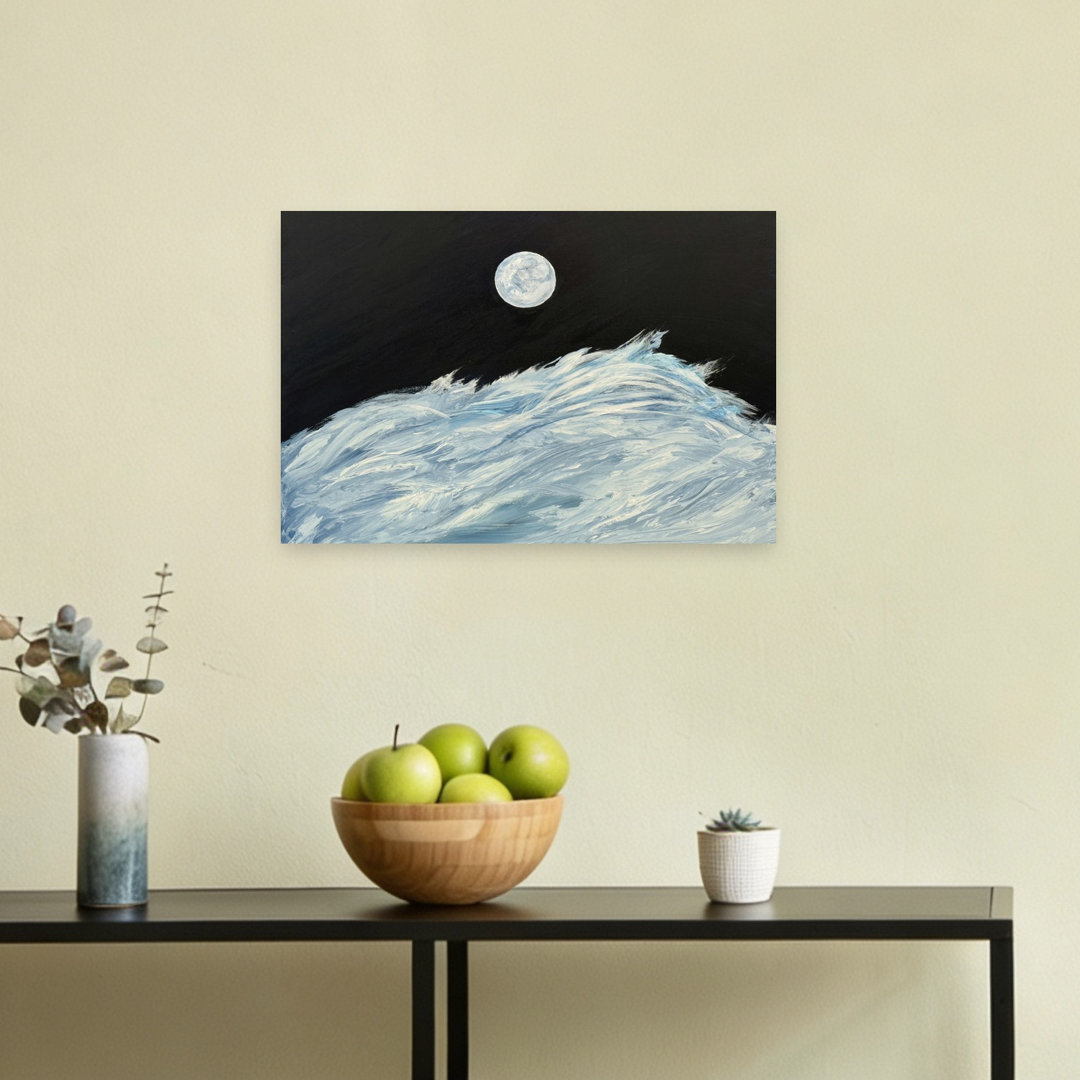 Moonlit Ocean Waves Dramatic Abstract Contemporary Nature Ocean Wall Art Print