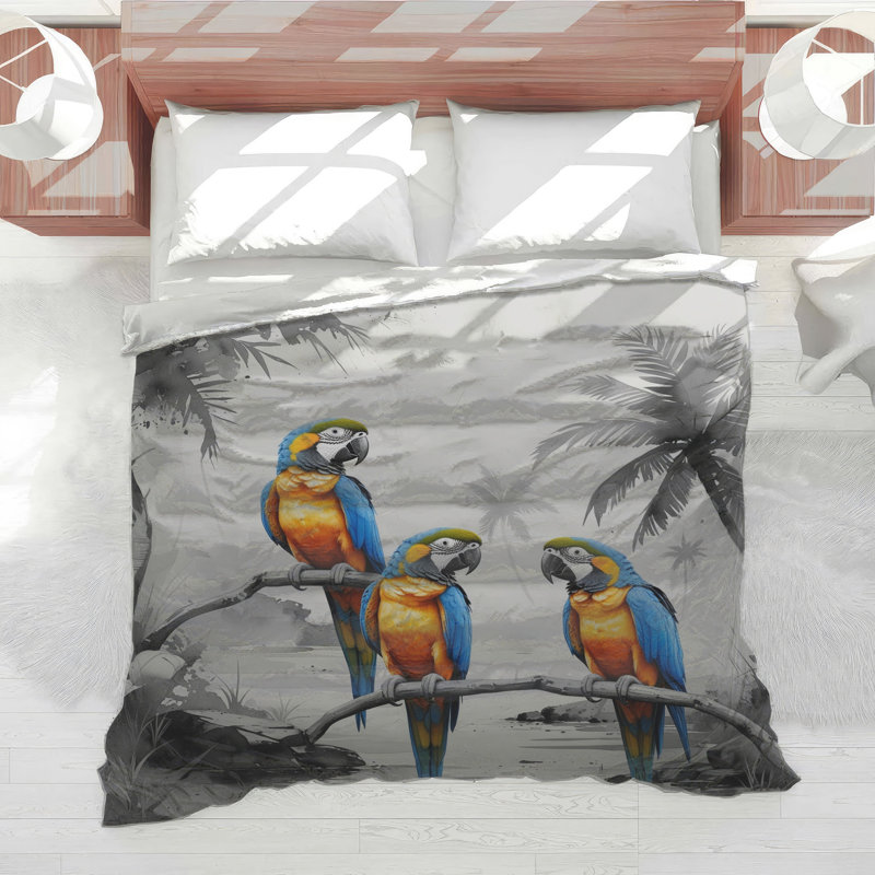 Blue Yellow Parrots Comforter, Queen