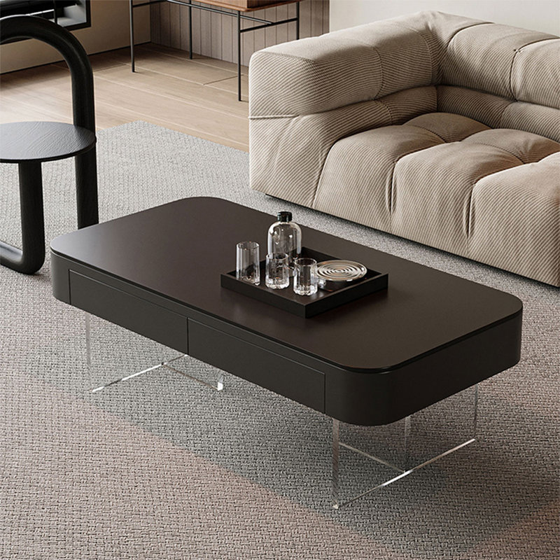Table basse Black Stone + Bois manufacturé, Black, H 18,11 po x L 47,24 po x l 23,62 po