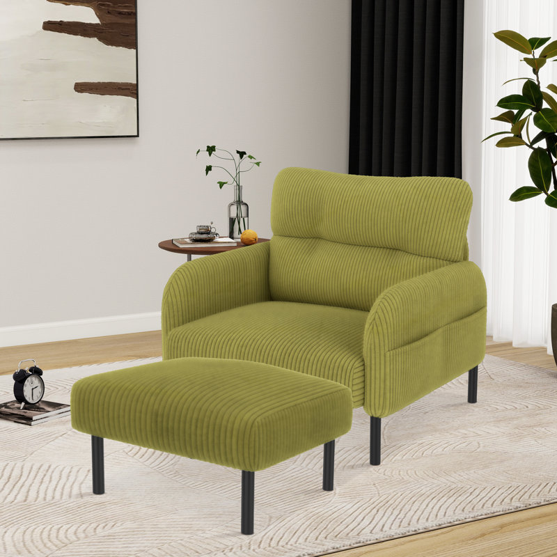 Fauteuil rembourré avec repose-pieds, Vert olive