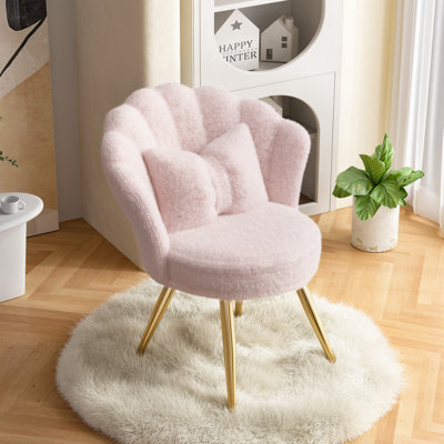 Chaise d'appoint moelleuse en sherpa avec pieds en métal doré, fauteuil de coiffeuse moelleux pour salle de maquillage, chaise d'invité rembourrée pour salon, chambre à coucher