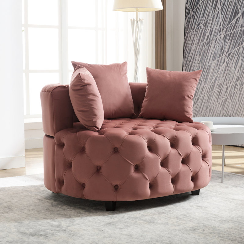 Classical Living Room Chair In Pink, Velvet Foam, American Design Style Modern Pink Accent Chair, Foam Filled For Area,, Pink