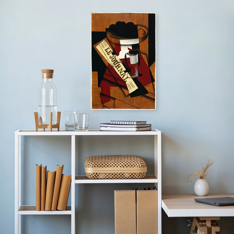 Coupe de fruits et journal, 1916. Estampe d'art mural abstrait contemporain, H 18 po x l 12 po