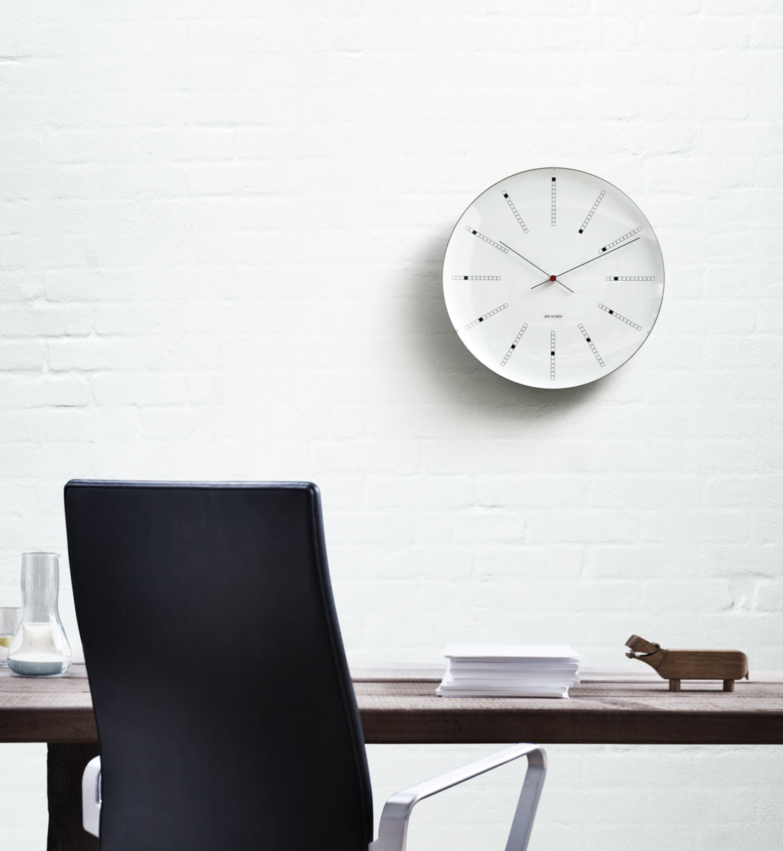 Bankers Metal Wall Clock, White/Black/Red, Medium