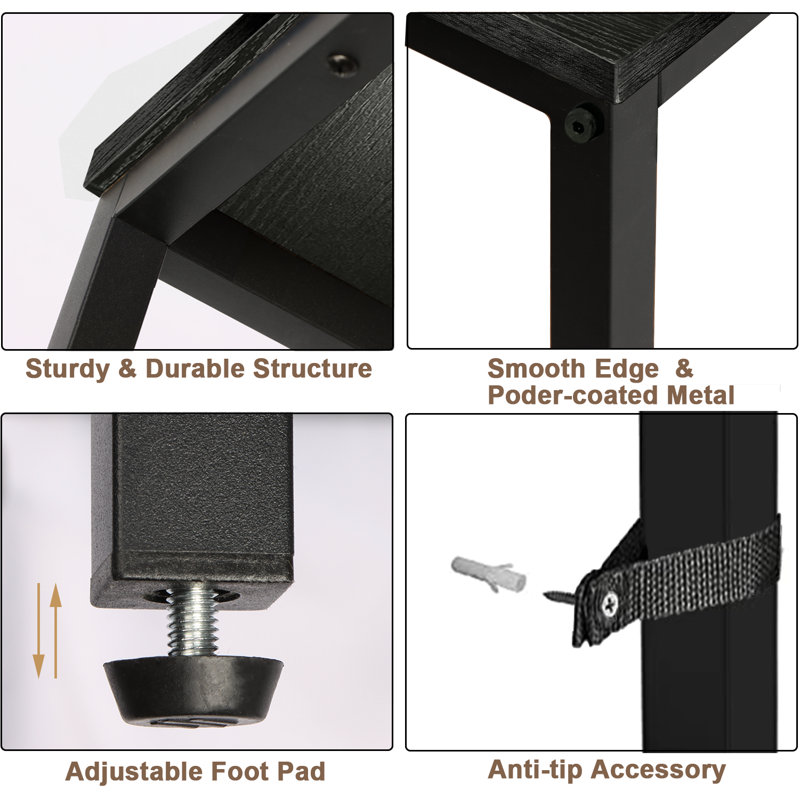 2-Tier Long Skinny Table,Black, Black