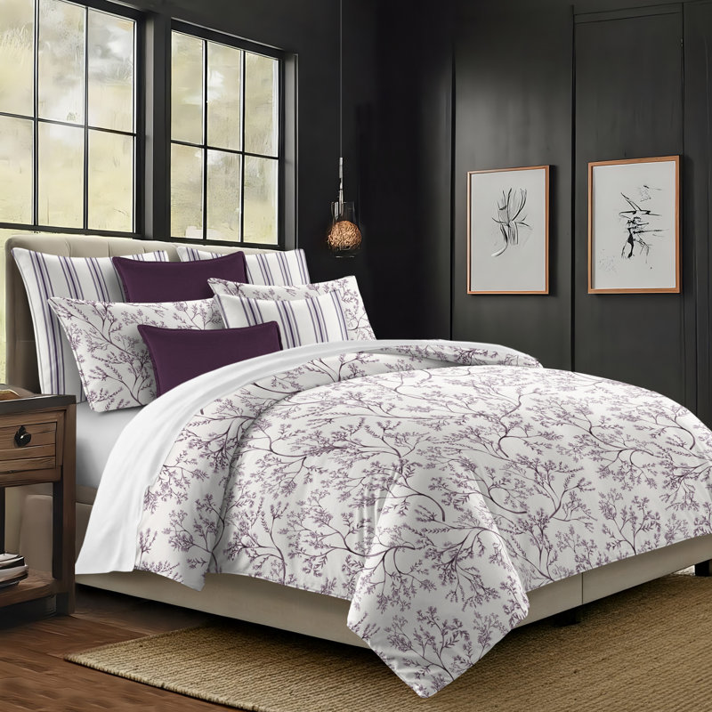 Tinsley Plum Cotton Duvet Cover Set, King Duvet Cover + 7 Additional Pieces
