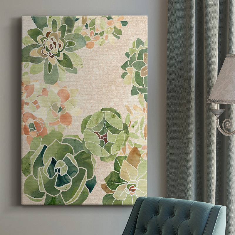 Succulents en vitrail I, toile tendue avec châssis de qualité supérieure - prête à être accrochée