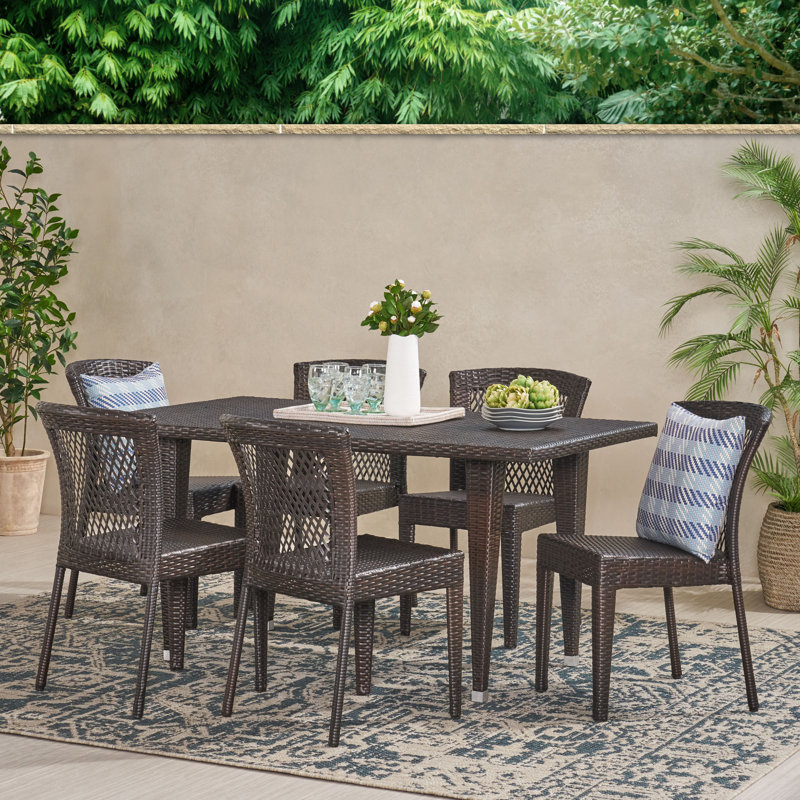 Aonna 6 - Person Wicker Patio Dining Set with Rectangular Table