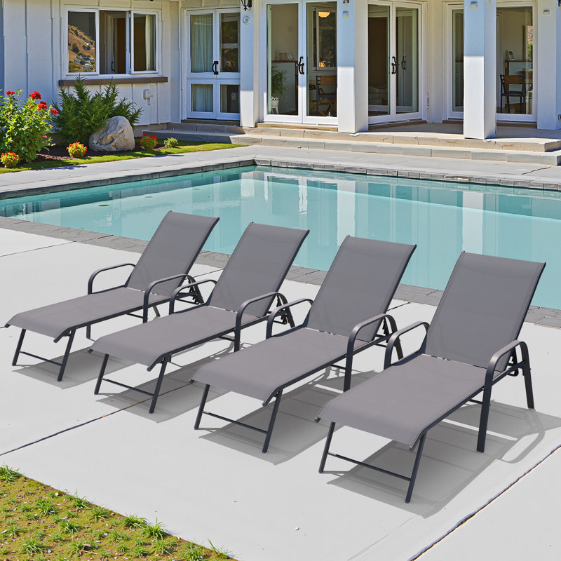 Chaise longue inclinable d'extérieur en aluminium, Structure noire / coussin gris