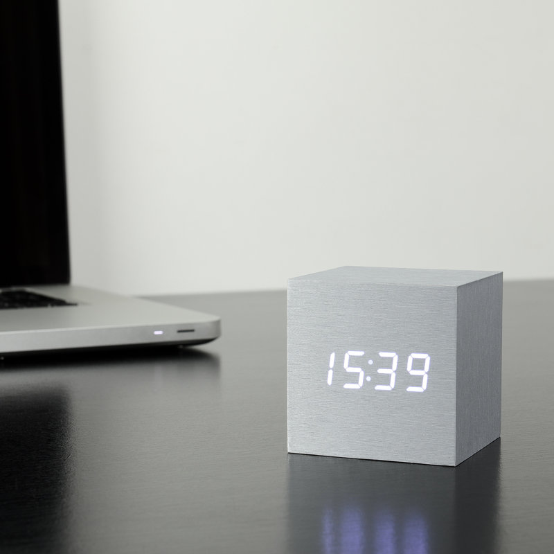 Digital Manufactured Wood Electric Alarm Tabletop Clock, Aluminium/White