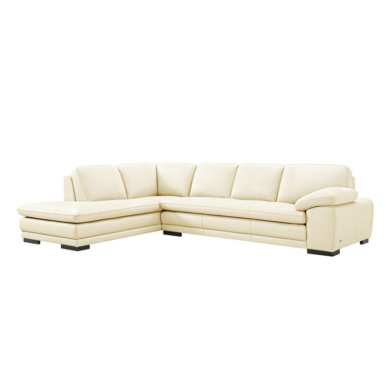 124" Wide Leather Match Sofa & Chaise, Left Hand Facing, Ivory Leather Match