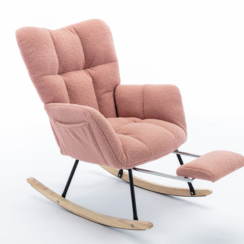 Chaise berçante en tissu avec repose-pieds Teddy, Rose