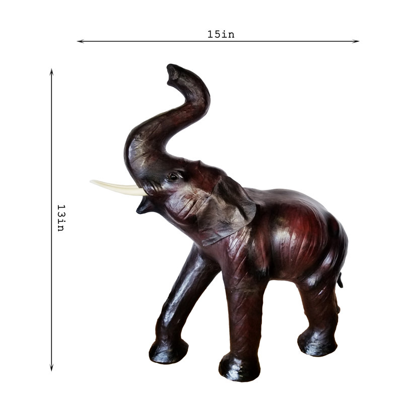 Hillenbrand Leather Elephant, 12" H x 12" W x 4" D, Mahogany, Paper Mache