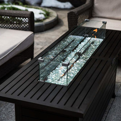 38.1X10.6X5.9 Inch Tempered Glass Fire Pit Wind Guarding - Aluminum Alloy Brackets, Increases And Flame Beauty, Fits Various Fireplace Models Table Blocking Guard Clear Glass, 57 Smaller, Adds Modern