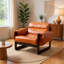 Chaise d'appoint moderne en similicuir avec assise profonde et structure de mortaise, brun-1518675498