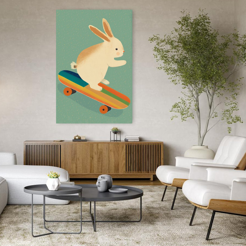 Art contemporain abstrait rétro, forêt de lapin, paysage, H 48 po x l 32 po
