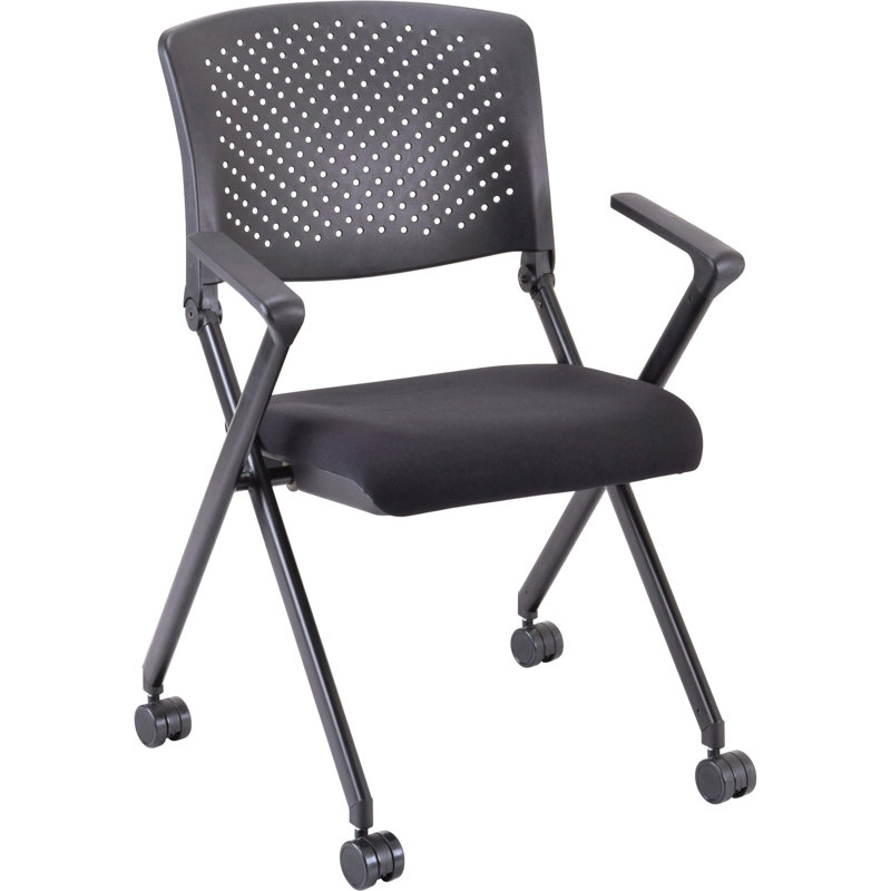 Black Fabric and Metal Nesting Reception Chair with Arms