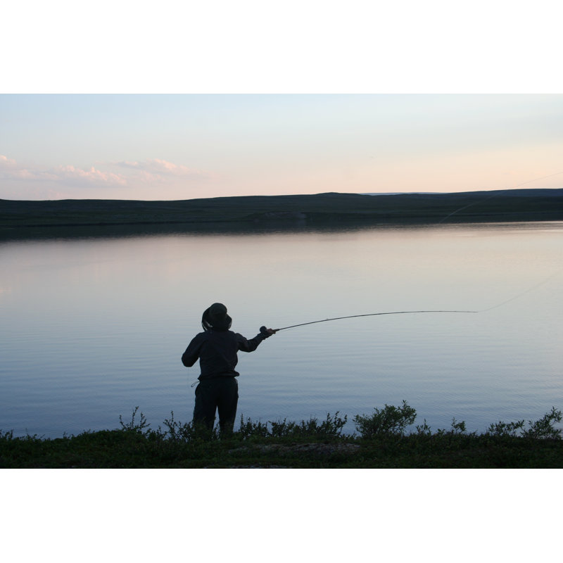 " Silhouette Of Person Fly Fishing " by Mortenklevis, 12" W x 8" H