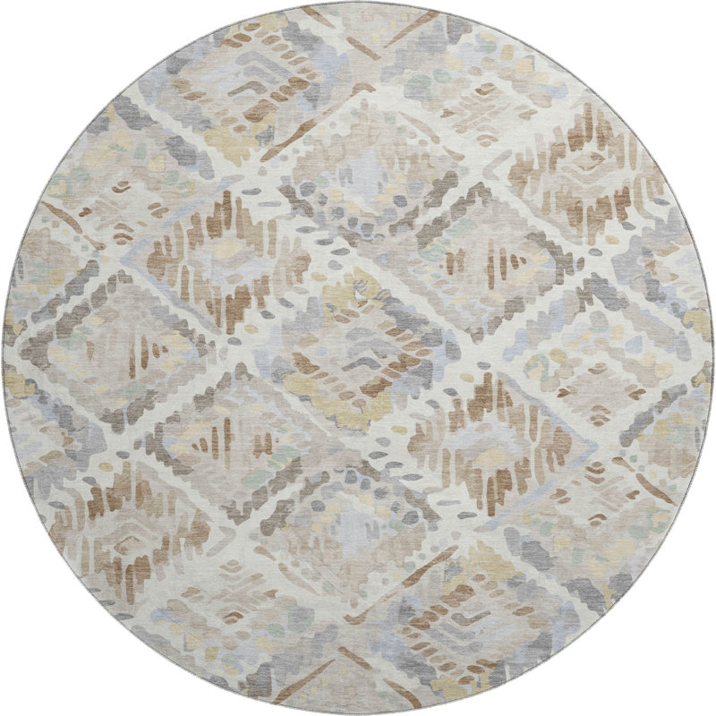 Premium Machine Washable Celis AMF1326 Diamonds Rug, Round 8'