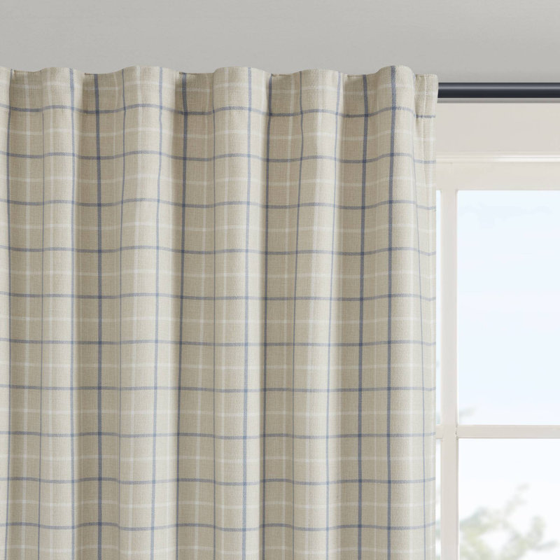 Anaheim linen blue Woven Plaid Room Darkening Thermal Fleece Lined Single 50x108" Curtain Panel, 50"W x 108"L, Linen Blue