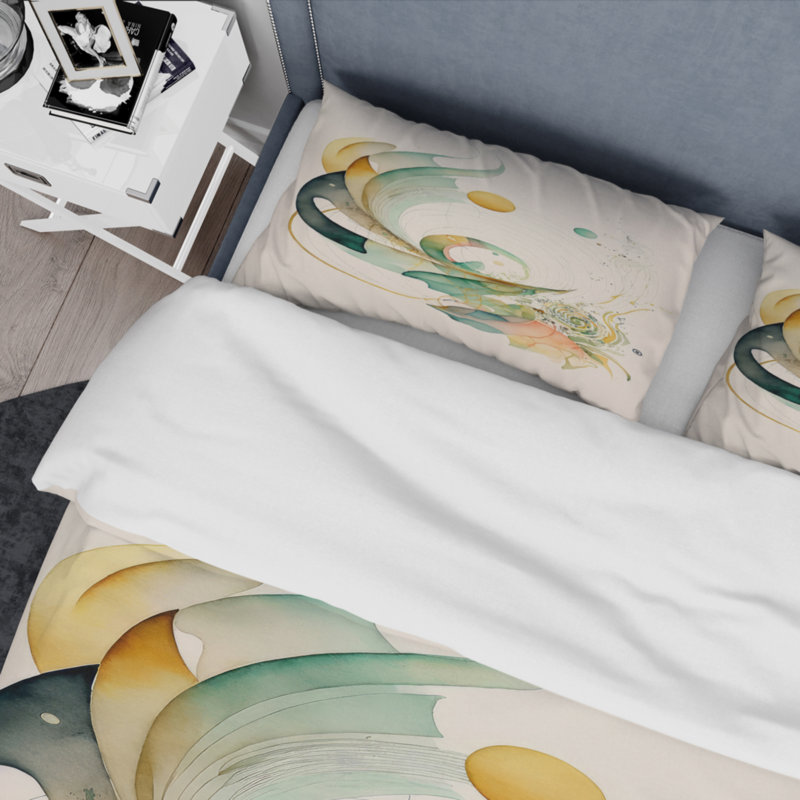 Ensemble de housse de couette en microfibre / polyester Green Abstract Swirl, Housse de couette pour très grand lit et 2 très