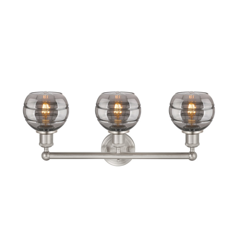 Éclairage pour meuble-lavabo 3 lumières Natick, Nickel satiné brossé, Gris fumée clair