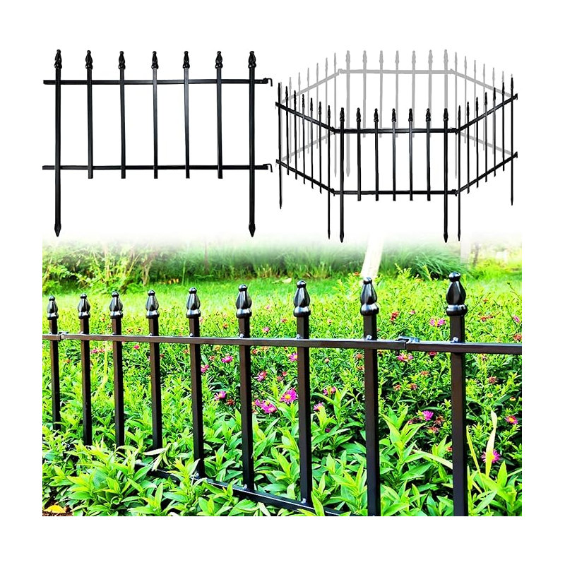 Outdoor Decorative Metal Garden Fence Panels Picket Design Anti-Rust Fencing Panels Animal Barrier (5 panels), Black
