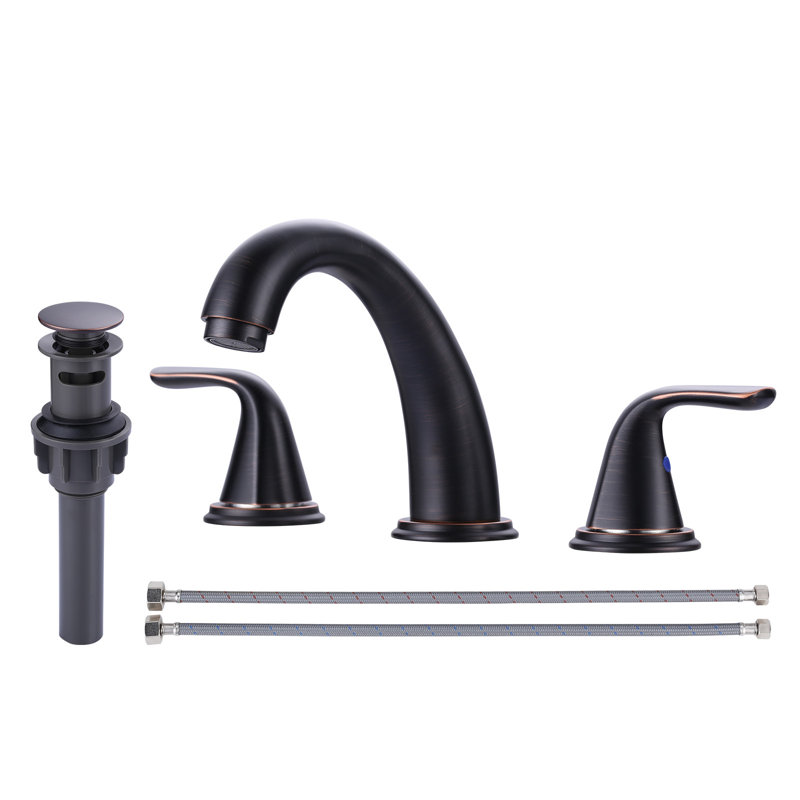 Aleasha Widespread Bathroom Sink Faucet, 3 Hole Faucet With Pop-Up Drain, Oil Rubbed Bronze