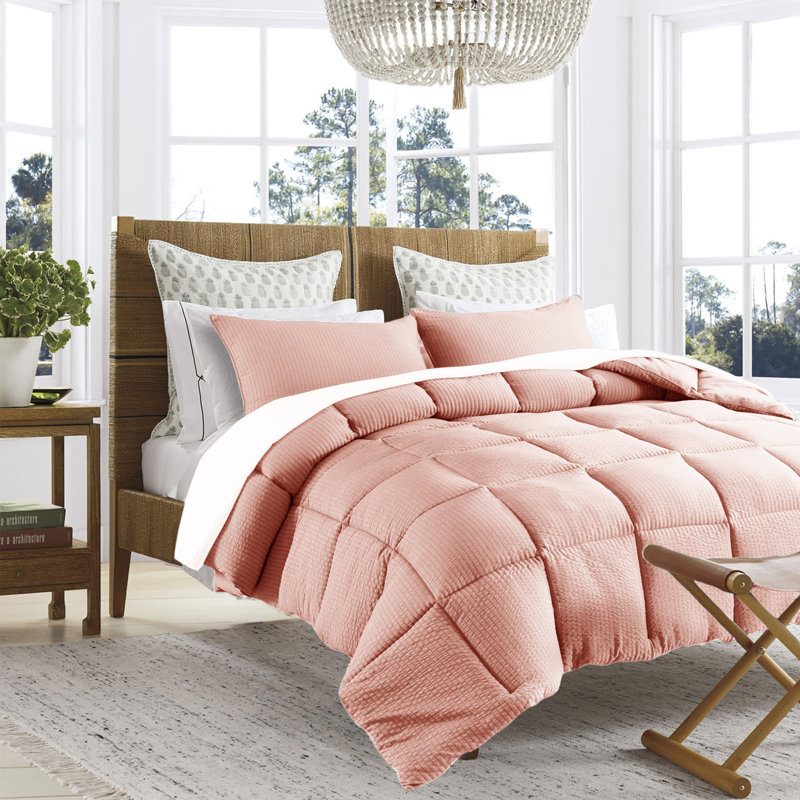 Box Stitch Comforter, Twin Comforter + 1 Standard Sham, Pink