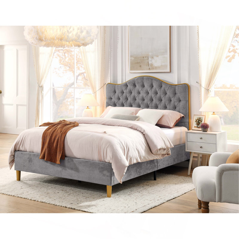 Structure de lit tapissier Luxelegance, Gris
