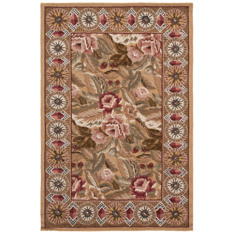 Kinchen Hand Hooked Wool Pile Floral Rug, Rectangle 3'9" x 5'9"