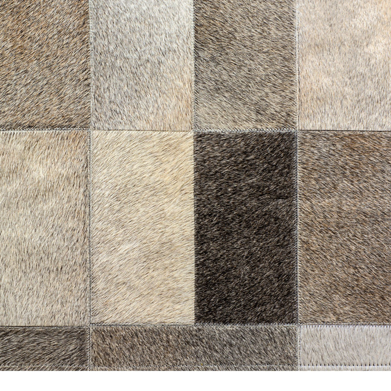 Tapis géométrique en peau de vache / gris / beige Daedalus, Rectangle de 10 pi x 14 pi
