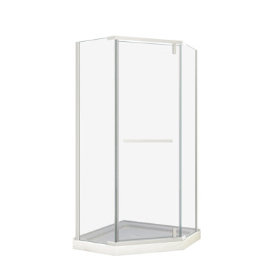 Porte de douche pivotante coulissante, avec verre trempé 1/4 po, cabine de douche néo-angle sans cadre 34,75 po x 72 po