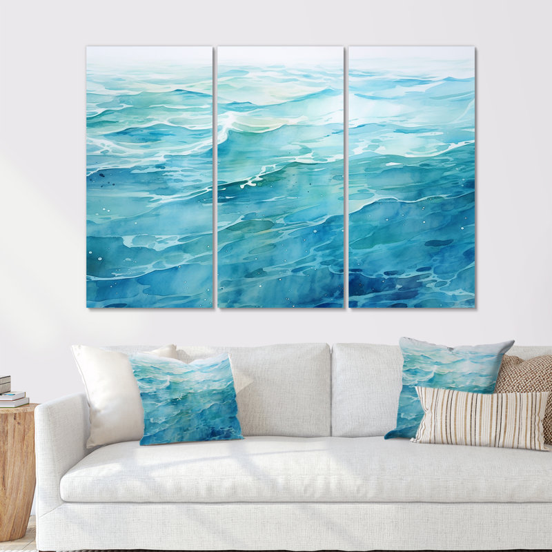 «Blue Ocean In Motion Scenery VI», ensemble d'art mural sur toile océan, Toile tendue, H 40 po x l 60 po x P 1 po
