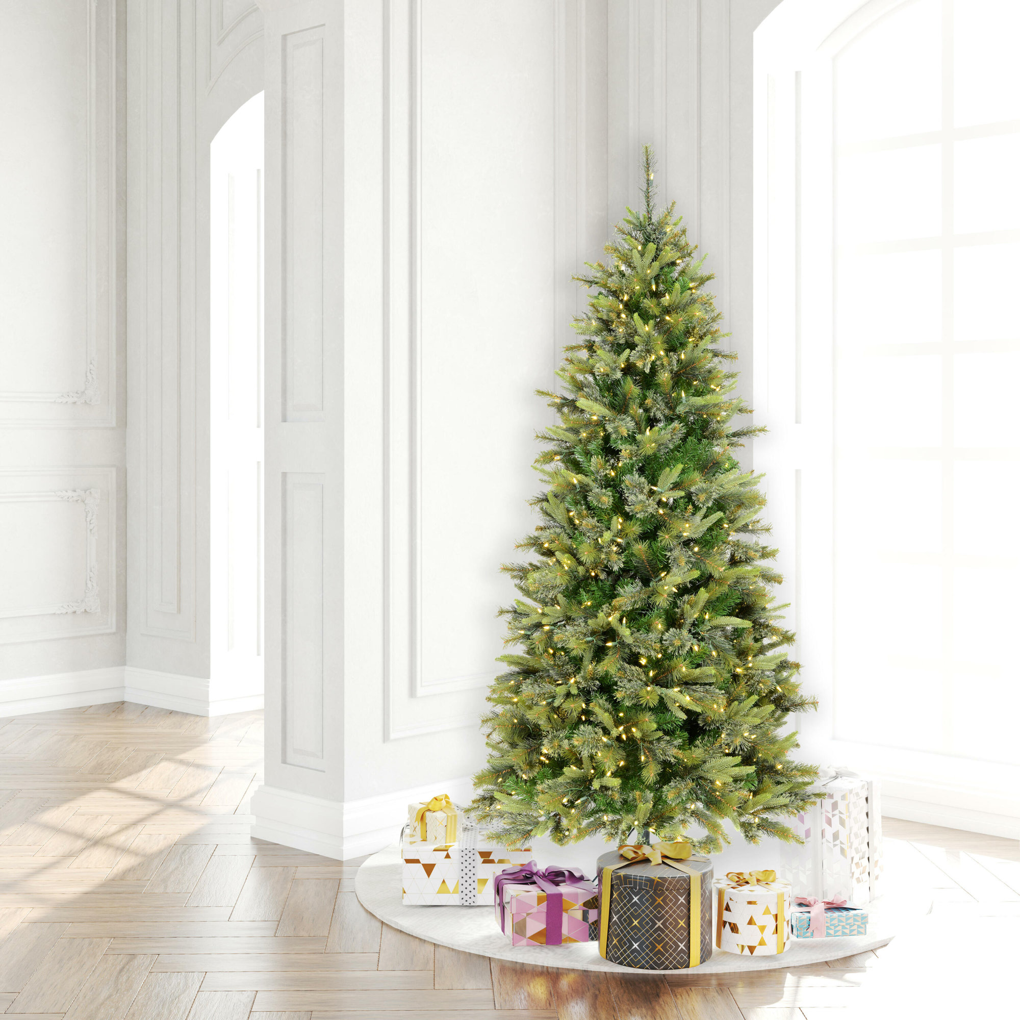 Cashmere Green Pine Artificial Christmas Tree with 900 Dura-Lit Clear Lights with Stand, 7.5' H, Warm White LED