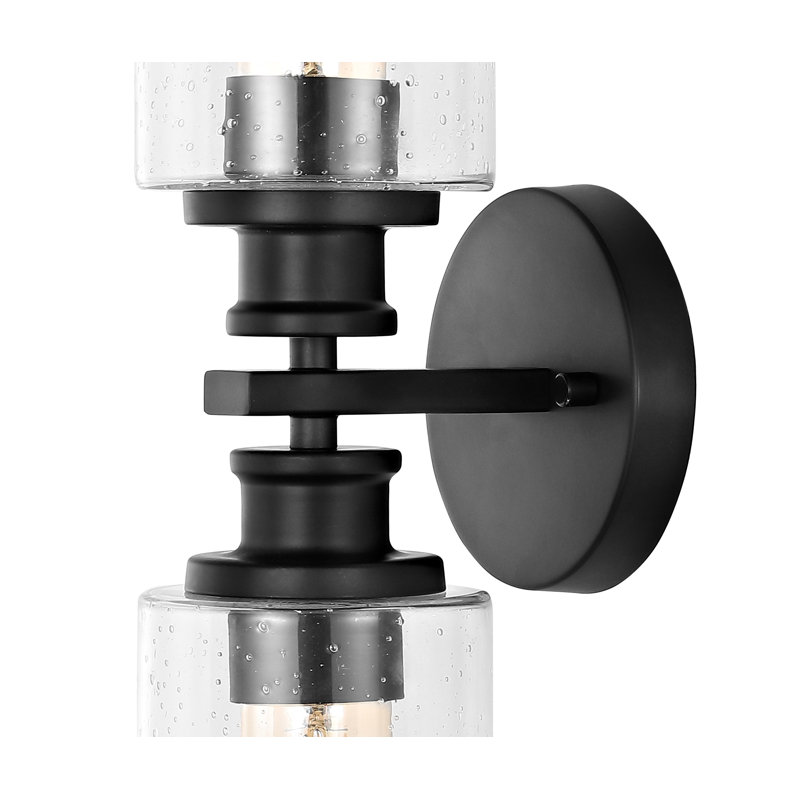 Barfield Edison Cylinder Iron/Seeded Glass Farmhouse Contemporary LED Wall Sconce, Black