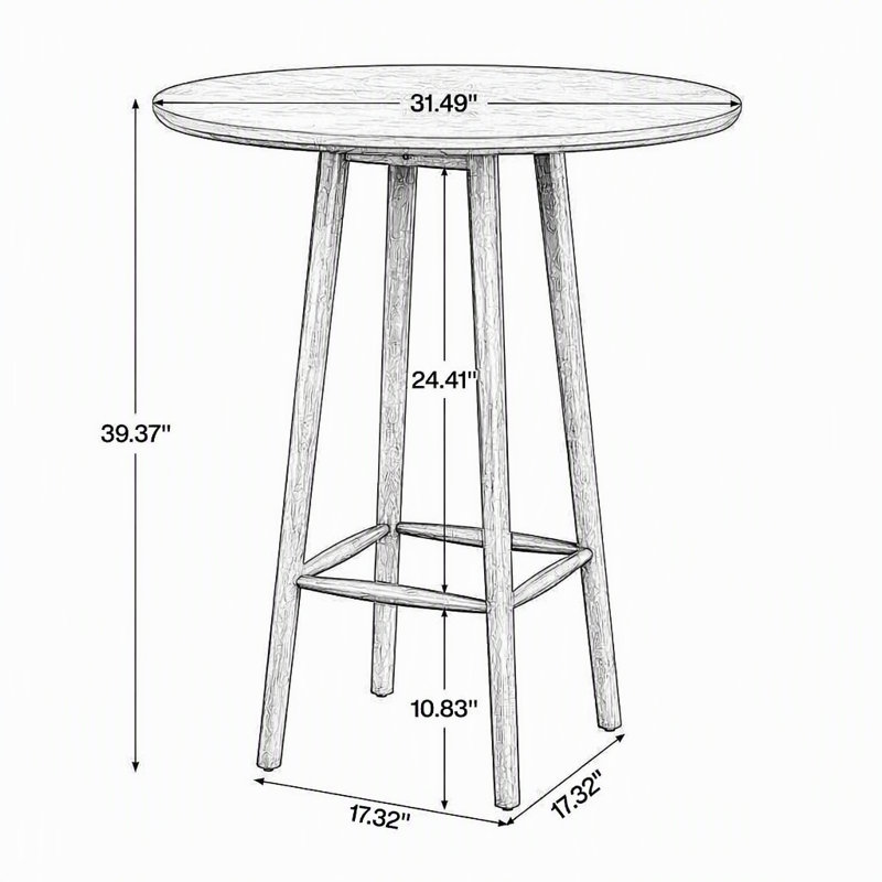 39.37"H Round Bar Table, Solid Wood Bistro Table with Sturdy Frame