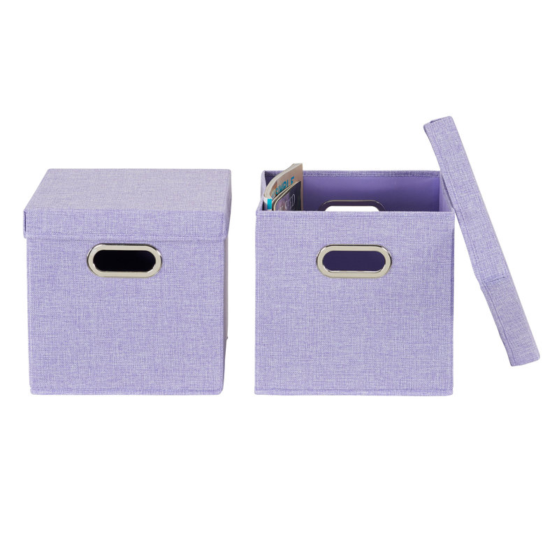 Lavender Fabric Collapsible Storage Cube Set with Lids, 11"