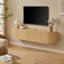 Meuble télé mural flottant de 55 po avec portes cannelées, console multimédia avec trous de rangement pour câbles, convient au salon et à la chambre à coucher, s'adapte à tous les styles de décoration