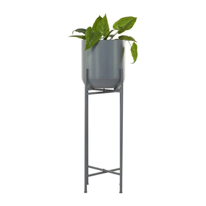 Metal Pot Planter, Gray, 41.5" H x 13" W x 13" D