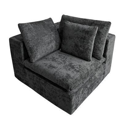 No Assembly Grey Corduroy Modular, Comfortable Sleeper Chaise For Home Ambiance Improvement , Assembly, Apartment Living Room