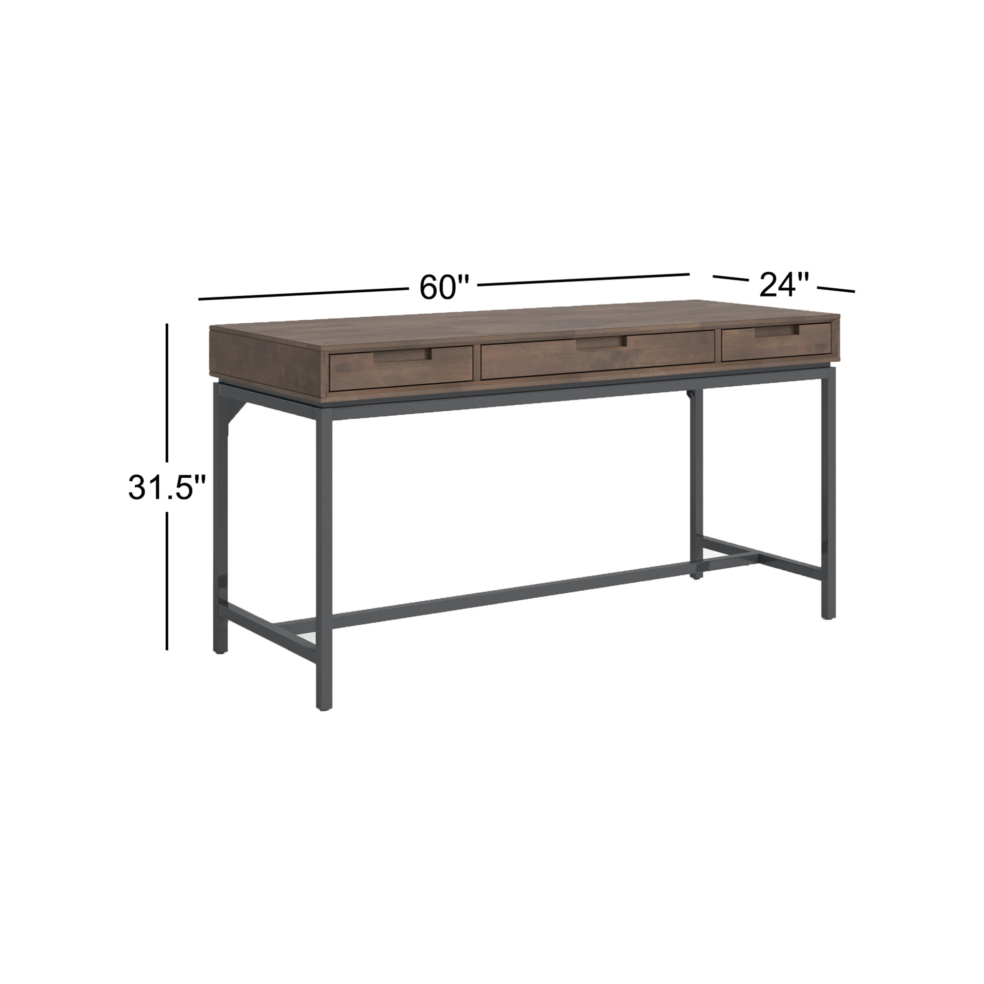 Lars Mid Century Desk, 31.50" H x 60" W x 24" D, Walnut Brown/Black