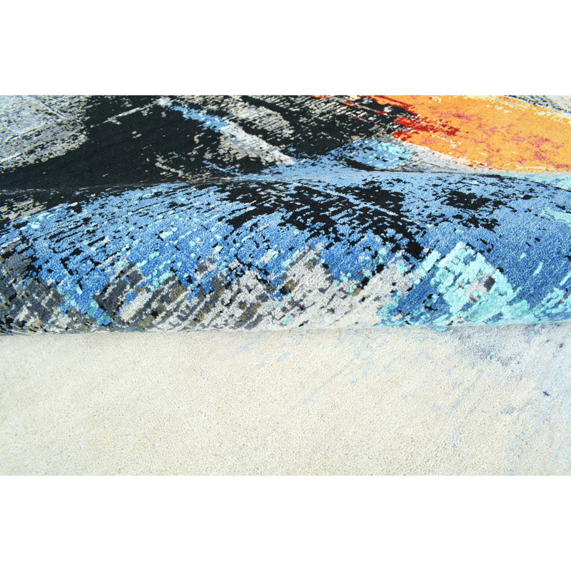 Abstract Area Rug in Blue, Rectangle 12' x 15'
