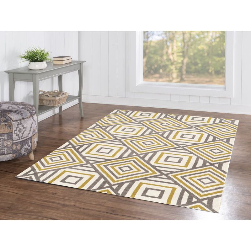 Tapis géométrique beige / gris / jaune touffeté à la main Patricio, Rectangle 8 pi x 10 pi