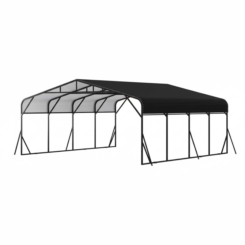 20' X 30' Heavy Duty Metal Carport Canopy With Galvanized Steel Roof And Reinforced Frame For Vehicles