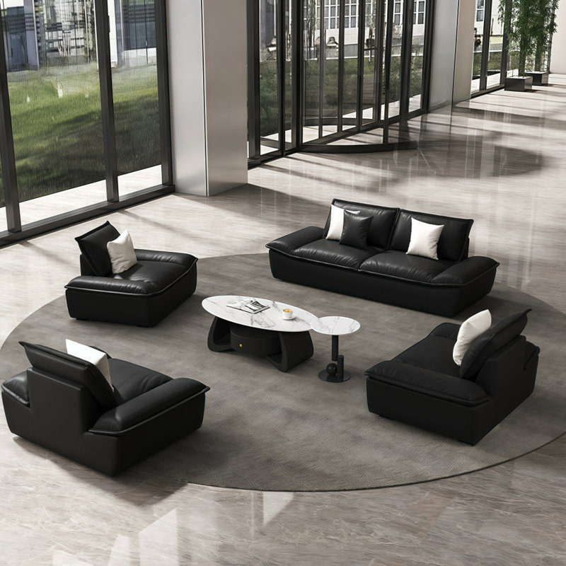 Black faux leather sofa tea table combination