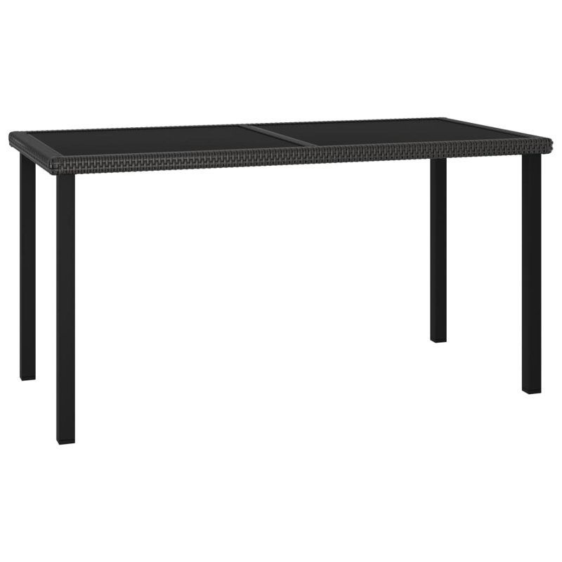 Rectangular Patio Dining Table Outdoor Coffee Table with Glass Top PE Rattan for Backyard Garden, Black