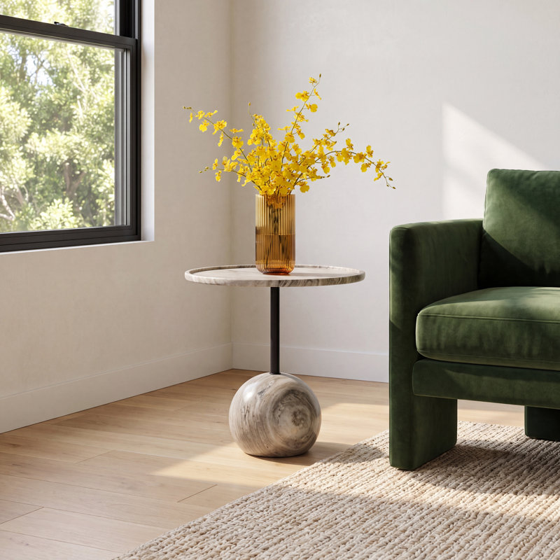Ackerson Marble Top End Table, Antique White Marble